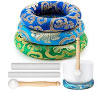Fiada 6 Pcs Singing Bowl Cushion Set 3 Silk Cloth O Ring with 3 Crystal Singing Bowl Mallet Include Solid and Hollow Stick Wood Handle Rubber Mallet for 7-9 Tibetan Sound Meditation