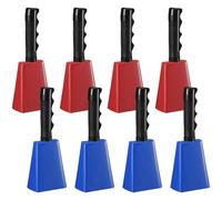 Fiada 8 Pack 8 Inch Cow Bells Noise Makers with Handles Cheering Cowbells for Sporting Events Musical Instruments Hand Percussion Cowbells Graduation Wedding Football Games Party Farm(Blue and Red)