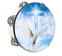Fiada Dove Tambourines for Adults 8 Inch Church Christian Dance Tambourine Cross Double Row Jingle Bible Hand Bell Drum for Church Pray Party Percussion Musical Instrument Hand Bell Clap Drum