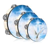 Fiada Dove Tambourines for Adults Church Christian Dance Tambourine Cross Double Row Jingle Bible Hand Bell Drum for Church Pray Party Percussion Musical Instrument Hand Bell Clap Drum