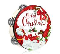 Fiada Merry Christmas Tambourines for Adults Church Christian Dance Tambourine Double Row Jingle Bible Hand Bell Clap Drum for Church Pray Party Percussion Musical Instrument(8 Inch)