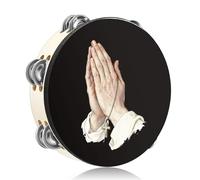 Fiada Praying Hands Tambourines for Adults Church Christian Dance Tambourine Cross Double Row Jingle Bible Hand Bell Clap Drum for Church Pray Party Percussion Musical Instrument(10 Inch)