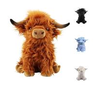 FIAEUGZKM Brown Realistic Highland Cow Stuffed Animal 9.84in Highland Cattle Plush Toy Cute Cool Soft Fluffy Long-haired Cow Farm Plushie for Kids Adults Birthday Festival Gift Decoration Toys