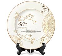 FIAHNG 50th Anniversary Wedding Plate, 9 Inch Porcelain Gold Plate with Stand, Luxurious Formal Style, Gold Foil Design, Perfect for Decoration