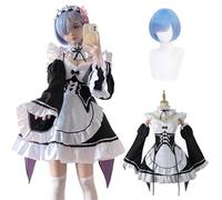 Fiamll Anime Rem Cosplay Costume Outfit Re Life In A Different World From Zero Maid Dress Uniform Complete Set Carnival Dress Up Suit with Wig for Women Girls XL