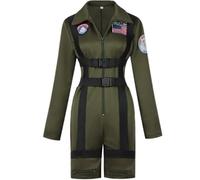 Fiamll Pilot Costume Women's Pilot Uniform Jumpsuit with Badge - Flight Pilot Costume for Adults Carnival Cosplay Outfit XL