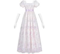 Fiamll Regency Dress Women's Regency Costume Empire Waist Tea Length Purple XL