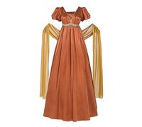 Fiamll Regency Women's Jane Austen Empire Waist Renaissance Dress with Scarf Tea Party Cocktail Evening Dress S, orange, S