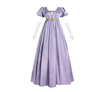 Fiamll Regency Women's Jane Austen Empire Waist Renaissance Dress with Scarf Tea Party Cocktail Evening Dress, Purple, M