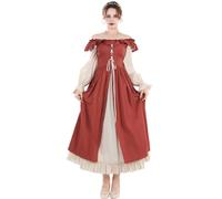 Fiamll Renaissance Dress Women's Medieval Renaissance Fair Dress Long Sleeve Irish Dress Retro Victorian Costume, red, S