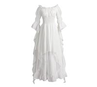 Fiamll Victorian Dress Renaissance Costume Women Gothic Witch Dress Medieval Wedding Dress, White, 2XL/3XL
