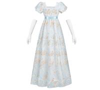 Fiamll Women's Empire Waist Dress Regency Ball Gown Dresses for Women Cottagecore Renaissance Costume with Gloves, blue, M