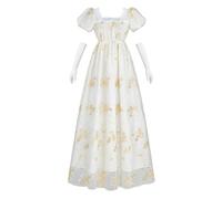 Fiamll Women's Empire Waist Dress Regency Ball Gown Dresses for Women Cottagecore Renaissance Costume with Gloves, gold, M