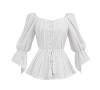 Fiamll Women's Victorian Blouse Off Shoulder Renaissance Drawstring Trumpet Sleeve Pirate Blouse White M