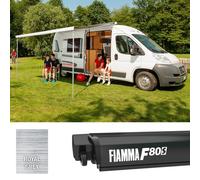 Fiamma F80S 340 Motohome Awning Camping Campervan Deep Black - Royal Grey Fabric