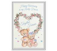 Fiancee Anniversary Card for HER- Happy Engagement Anniversary - Special Love and Wishes - Blank Inside to Write own Message - Unusual Keepsake Greeting - Quality Cards - Cute Teddy Bears