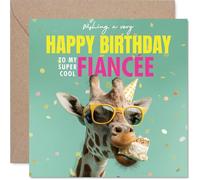 Fiancee Birthday Card - Neck-stravagant Day - Happy Birthday Card for Fiancee from Fiance Partner, 145mm funny giraffe Bday Greeting Cards