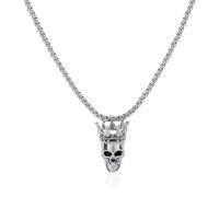 Fianco Vintage Skull Pendant Necklace For Men Punk Gothic Silver Black Crown Skull Necklace White Gold Plated Pirate Cool Rapper Biker Necklace Chain Adjustable Jewelry
