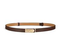 Fianmy Skinny Leather Belts for Women with Adjustable Silver Turn-Lock Buckle for Dresses Jeans and Pants, Coffee With Gold Buckle, One size