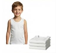 Fiary Trendz 3 Pack Boys Vests Underwear - 100% Cotton White Thermal Tank Tops, Warm Sleeveless Kids Base Layer for School Uniforms & Soft Childrens Shirts (Size: 6-8 Years)