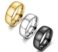 FIASASO 3Pcs Stainless Steel Rings for Men 6MM Wedding Bands for Women Mens Gold Silver Black Ring Set Domed High Polish Comfort Fit 6-12, Stainless Steel, No Gemstone