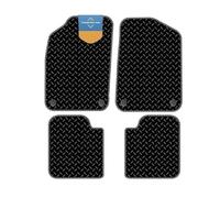 Fiat 500 2012 onwards Tailored Car Floor Mats - 3mm Black Rubber with White Stitch Edge, Anti-Slip, Waterproof, OEM Clips, UK-Made with Black Cloth-Bound Edge - Prestige Mats