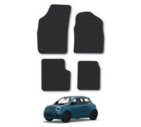 Fiat 500 (2020+) [Hybrid] Rubber Car Mats Accessories Tailored Fit Compatible Accessory Waterproof Protection Non-Slip Floor Mats Full Coverage Durable Front Rear Set Coverage with Clips