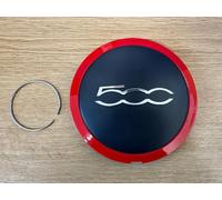 Fiat 500 Red/Chrome Wheel Centre Hub Cap, Includes Securing Clip compatible with Fiat 500 cars