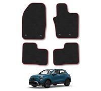 Fiat 500X (2015+) Car Mats Accessories Tailored Fit Tufted-Pile Premium Carpet Red Trim non-Slip Floor Mats Full Coverage Compatible Accessory Full Front & Rear Set Hand-Finished
