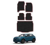 Fiat 600 [Hybrid] [Lower Boot Floor] (2024+) Car Mats & Boot Liner Bundle Set Accessories Tailored Carpet Non Slip Red Trim Full Protection Compatible Accessory Front Rear Set Hand-Finished Clips