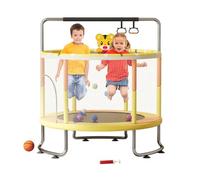 Fiauli 5FT Toddler Mini Trampoline, Indoor Outdoor Toys with Swing, 440lbs Baby Kids Trampoline, Gymnastics Bar, Birthday Gifts for Boy Girl ith Basketball Hoop, Swing, Sandbag, Ocean Balls Yellow