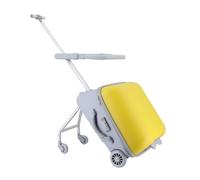 Fiauli Kid Suitcase 20 inch, Expandable with Spinner Wheels, Mom Suitcase, Toddler Hard Luggage with Guardrail, Seat Design, Carry-on Luggage for Travel Yellow