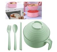 Fiauli Ramen Cooker Ramen Bowl Set,33 oz Microwave Noodle Cooker with Handle,Spoon Chopsticks Fork,Plastic Ramen Noodle Bowl,Microwavable Fast Ramen Pot College Dorm Room Apartment Essentials Green