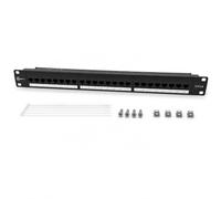 FIBAsource 24 Port Cat6 Pass Through Patch Panel, RJ45 to RJ45 In-Line Couplers, 19 Inch 1U Rack Mount, Toolless Network Panel for Data Cabinets