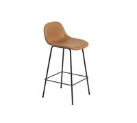 Fiber Bar Stool w. Tube Base And Backrest Leather Padded Cognac/Black H87.5 cm
