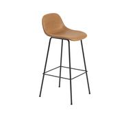 Fiber Bar Stool w. Tube Base And Backrest Leather Padded Cognac/Black H97.5 cm