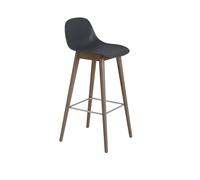 Fiber Bar Stool w. Wood Base And Backrest Black/ Dark Brown H97.5 cm