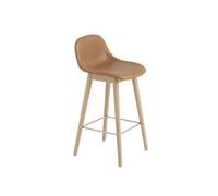 Fiber Bar Stool w. Wood Base And Backrest Leather Upholstered Cognac/Oak H87.5 cm