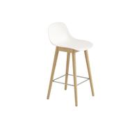 Fiber Bar Stool w. Wood Base And Backrest White/ Oak H87.5 cm