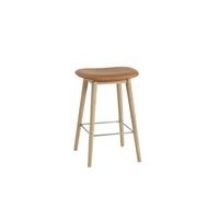 Fiber Bar Stool w. Wood Base Leather Upholstered Cognac/Oak H66 cm