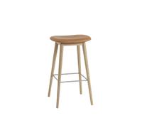 Fiber Bar Stool w. Wood Base Leather Upholstered Cognac/Oak H76 cm