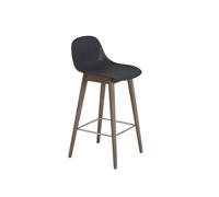 Fiber Bar Stool w. Wooden Base And Backrest Black/ Dark Brown H87.5 cm
