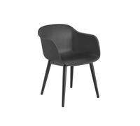 Fiber Dining Chair w. Armrests and Wood Base Black