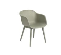 Fiber Dining Chair w. Armrests and Wood Base Dusty Green
