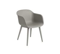 Fiber Dining Chair w. Armrests and Wood Base Gray