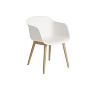 Fiber Dining Chair w. Armrests and Wood Base Natural White/ Oak