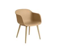 Fiber Dining Chair w. Armrests and Wood Base Ocher/Oak