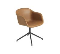 Fiber Dining Chair w. Armrests & Swivel Base Leather Upholstered Cognac/Black