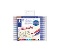 STAEDTLER 3005 TB12 Double-Ended Calligraphy Pen - Assorted Colours 12 Count (Pack of 1) Multicolor