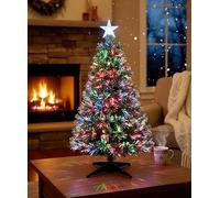 Fiber Optic Christmas Tree X-Mas Tree Color Changing Pre-Lit Light PVC Artificial Tree Top Star Metal Stand Free Standing Indoor Xmas Decoration Multicolored Tree (60 Cm)